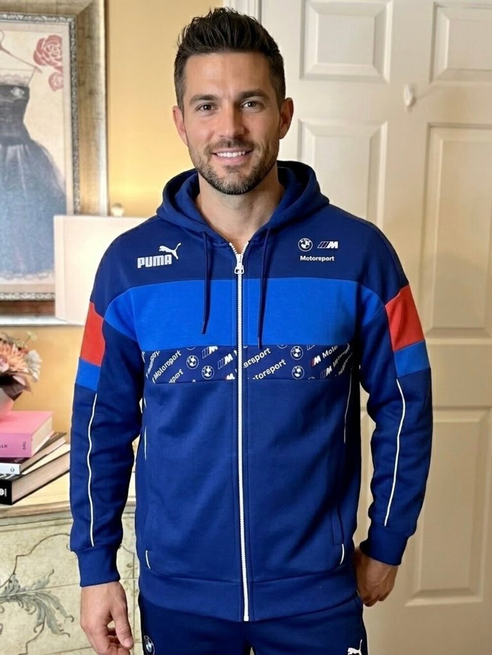 NWT Men's PUMA BMW M Motorsports Zip Front Hoodie Jacket in Blue Red US Size XL